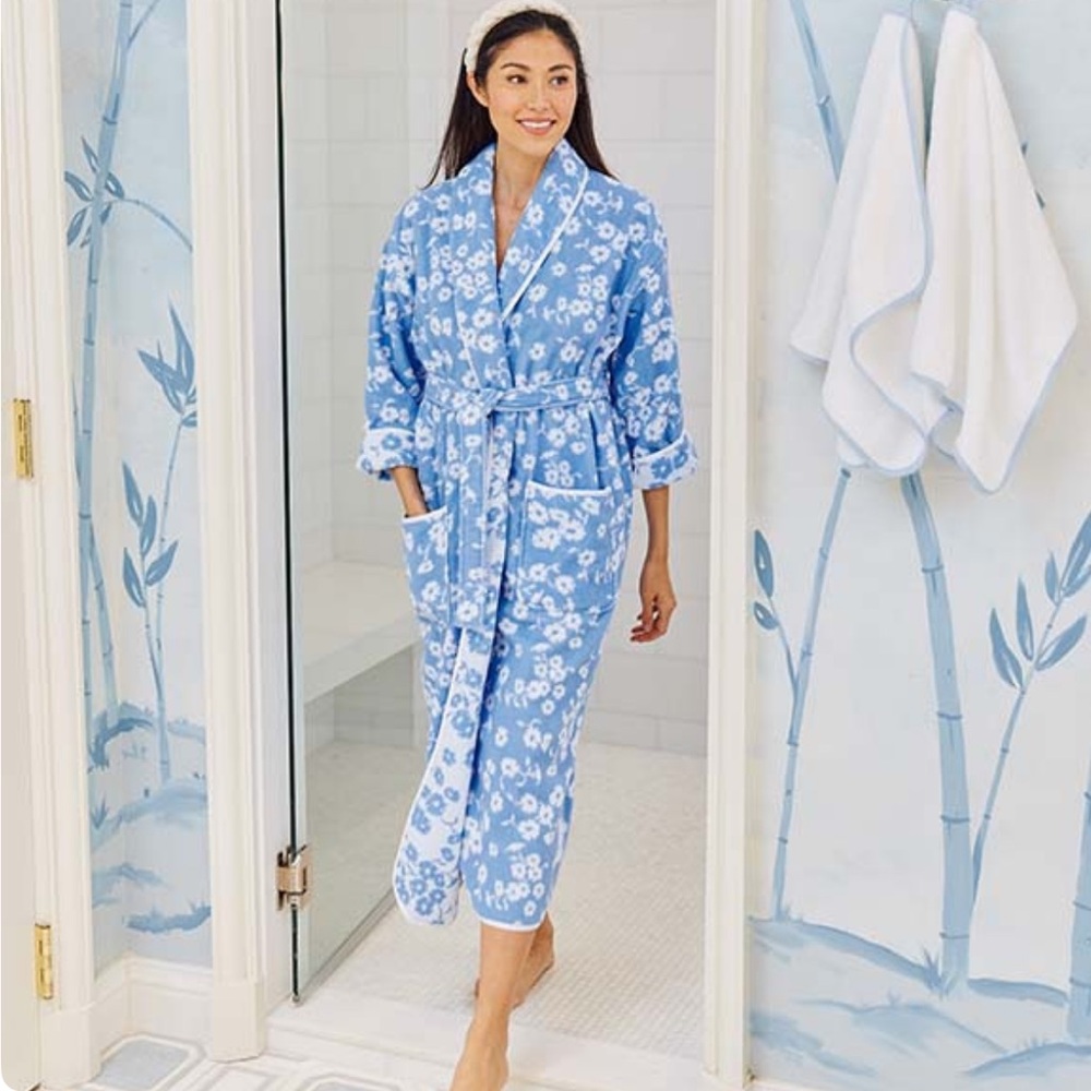 Weezie Floral Blue Women's terry Bathrobe